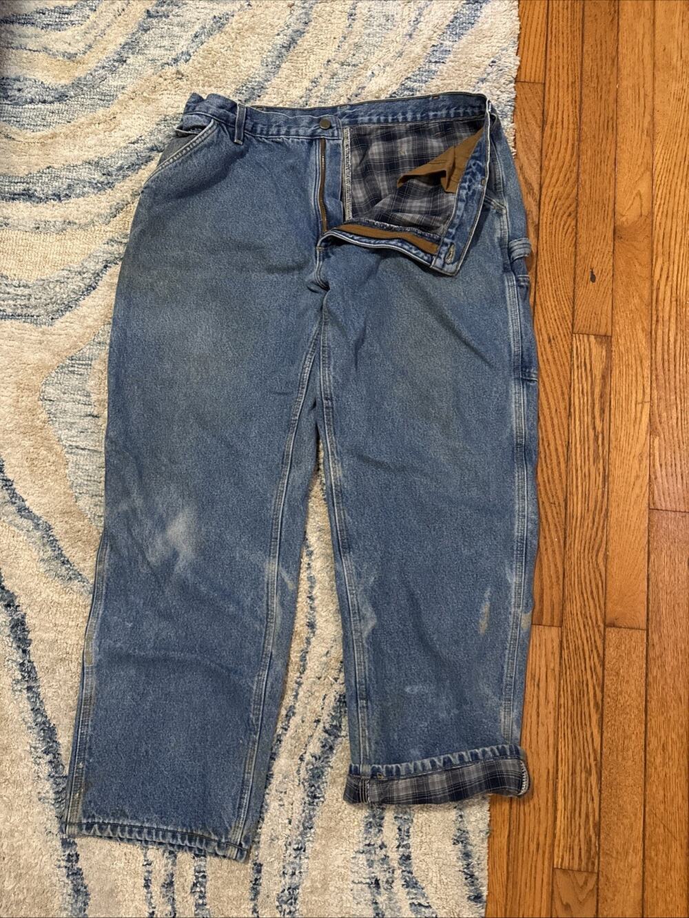 Vintage Carhartt Flannel Lined Jeans Mens Size 40x32 Medium Wash B236 DST NEW